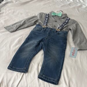 Gray and Blue Kids Bottoms with Suspenders